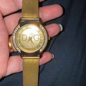 D&G Gold Crystal Bezel Mesh Strap Watch